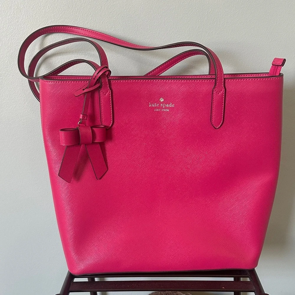 kate spade Hot Pink Leather Tote with Bow Charm